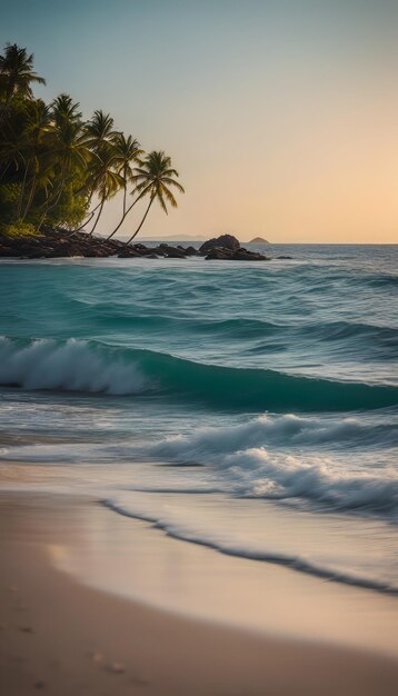 Beau coucher de soleil sur la plage des Seychelles Mahe