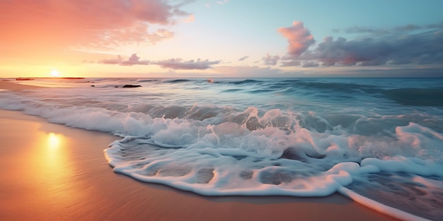 Beau coucher de soleil sur la plage Vue panoramique de l'océan