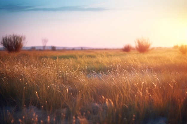 Beau coucher de soleil sur la prairie Composition de la nature Faible profondeur de champ