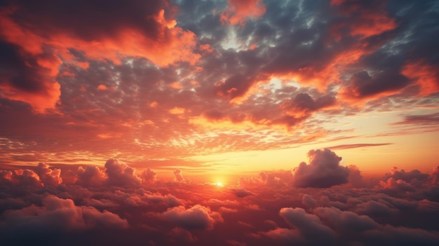 Le beau coucher de soleil rouge couvre le ciel