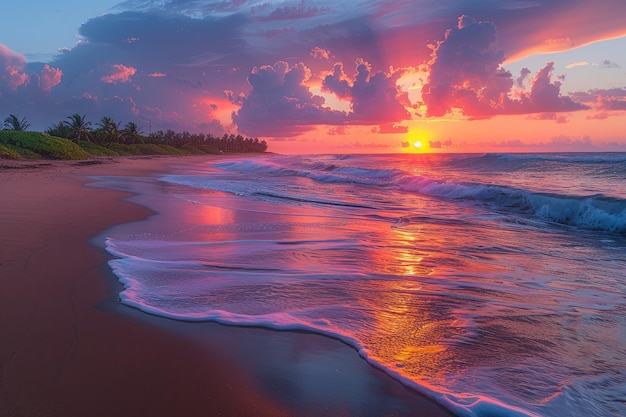 beau coucher de soleil tropical sur la plage de l'océan photographie professionnelle