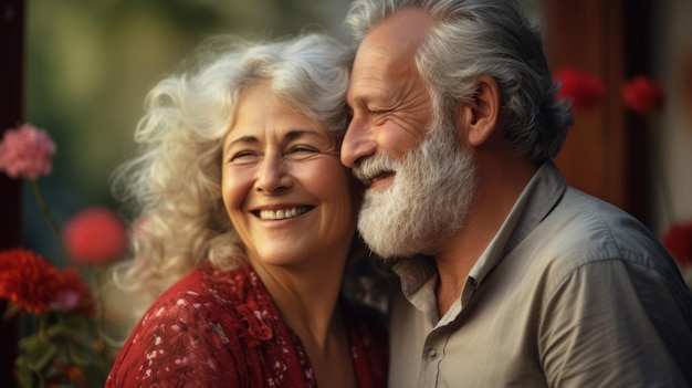 Un beau couple d'aînés amoureux debout à l'extérieur