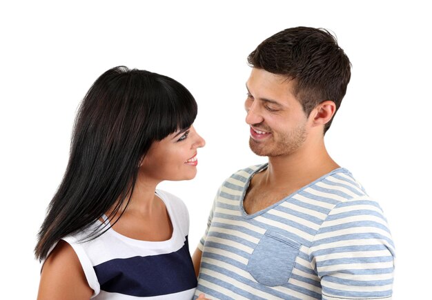 Beau couple d'amoureux ensemble isolé sur blanc