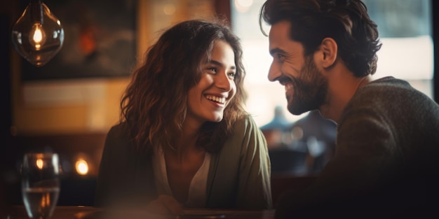 Un beau couple amoureux passe du temps ensemble dans un restaurant IA générative