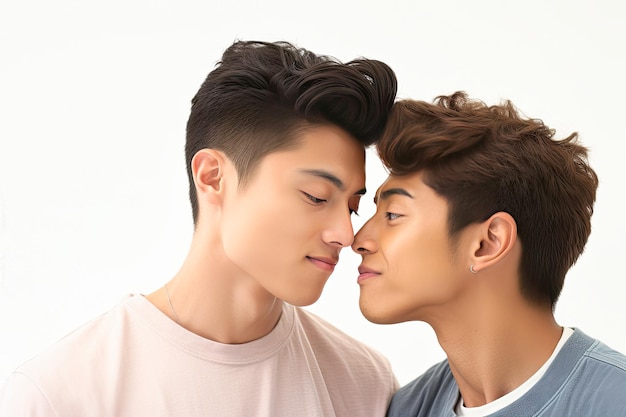 un beau couple homosexuel asiatique qui s'embrasse