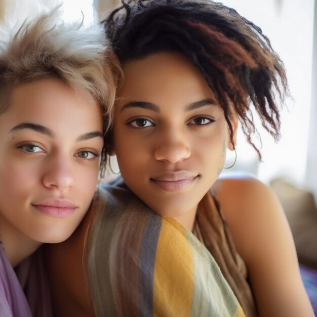 Beau couple de lesbiennes s'amusant à pratiquer la méditation de pleine conscience et le bien-être à la maison