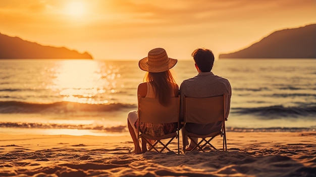 Un beau couple posant au coucher du soleil