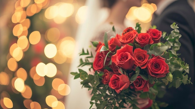 Beau couple se mariant avec des roses