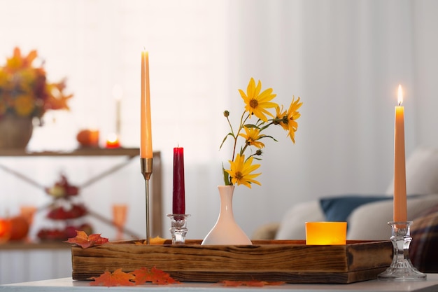 Beau décor automnal dans l'intérieur blanc de la maison