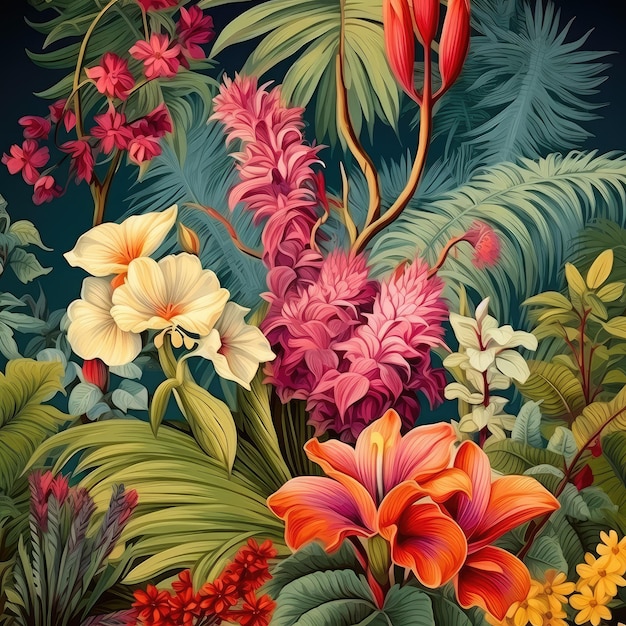beau design fantastique papier peint vintage bouquet de fleurs botaniques tropicales