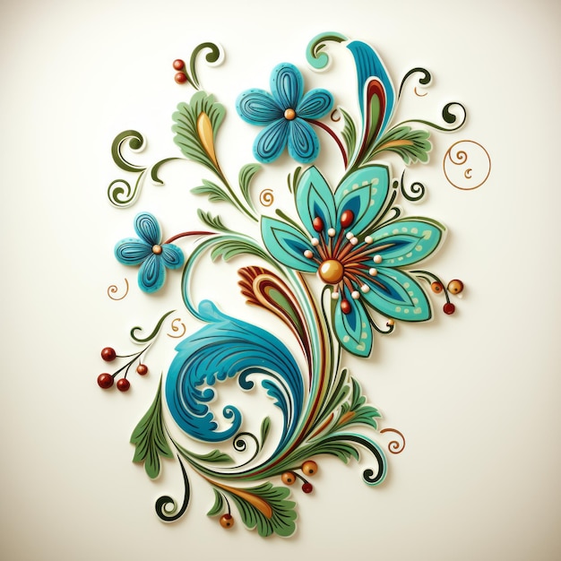 beau design floral avec des fleurs et des feuilles bleues sur fond blanc