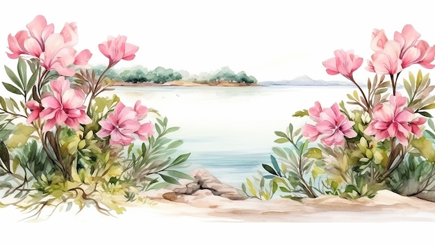 beau design floral de mariage avec aquarelle vue sur la mangrove sur fond blanc