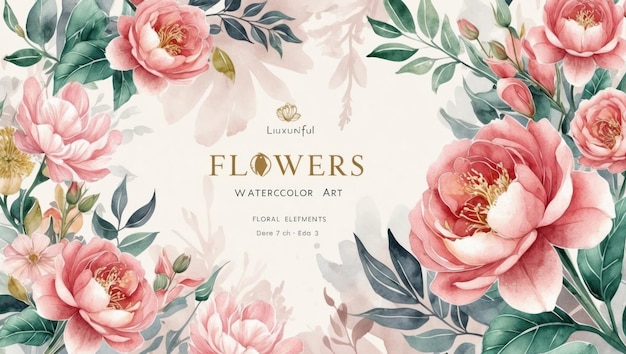Un beau dessin floral à l'aquarelle avec des fleurs élégantes et de la verdure