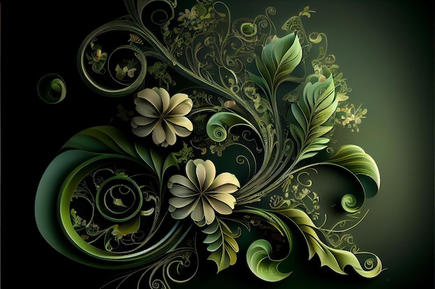 Photo beau dessin floral vert abstrait ai générative