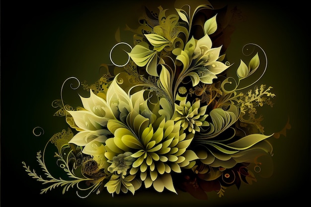 Beau dessin floral vert abstrait AI générative