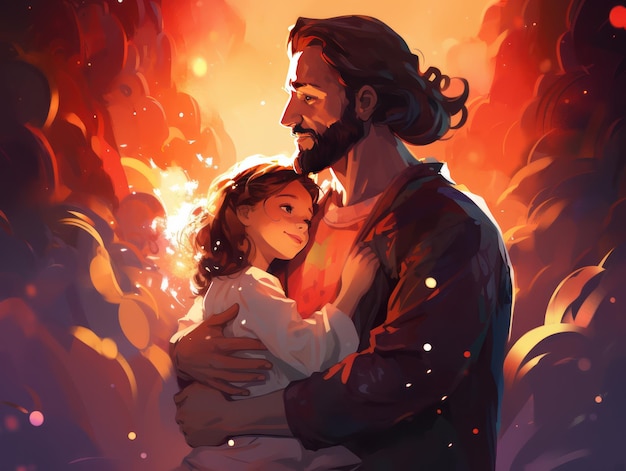 Le beau Dieu-Père avec sa charmante fille illustration de fond