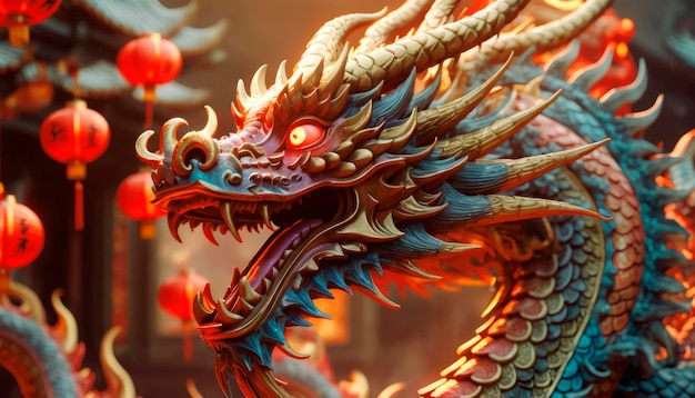 Photo beau dragon fantastique année du dragon selon l'horoscope oriental