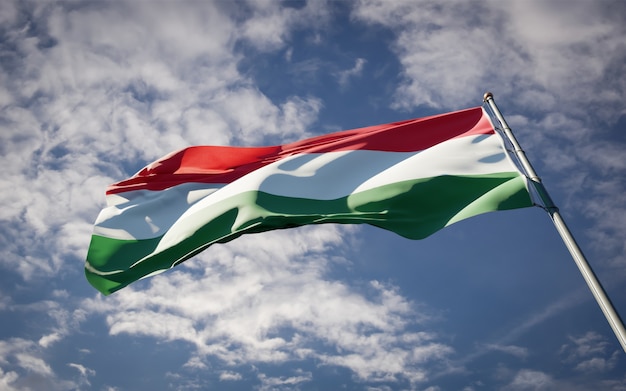 Beau drapeau national de la Hongrie flottant