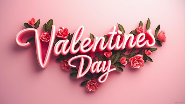 et beau et élégant texte de la Saint-Valentin en 3D avec décoration de roses