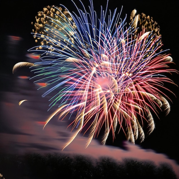 Beau feu d'artifice coloré sous le ciel nocturne ai génératif