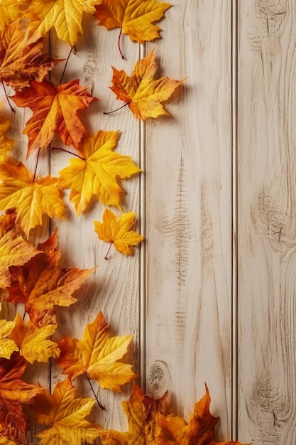 Beau feuillage ambiance d'automne le feuillage se trouve sur une table en bois blanche générative AI