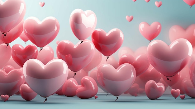 Beau fond d'amour de coeurs gonflables de ballons en forme de coeur