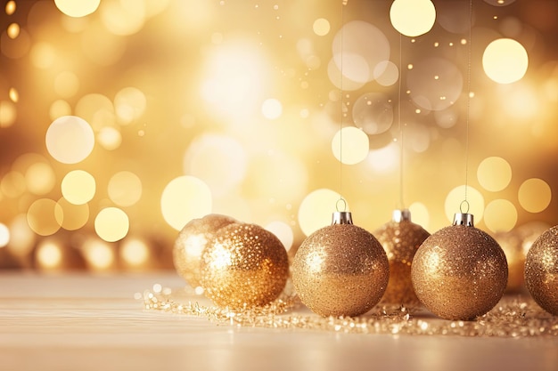 Beau fond bokeh doré avec des boules étincelantes des boules de Noël