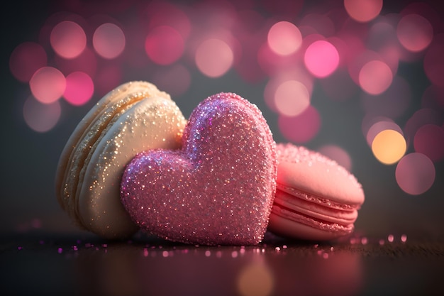 Beau fond de bokeh de macaron de forme de coeur