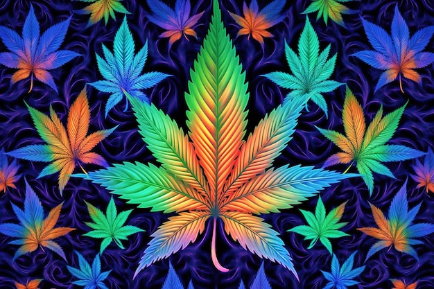 Photo beau fond de cannabis designer 420 avec des motifs fractals fond d'écran moderne de couleur audacieuse