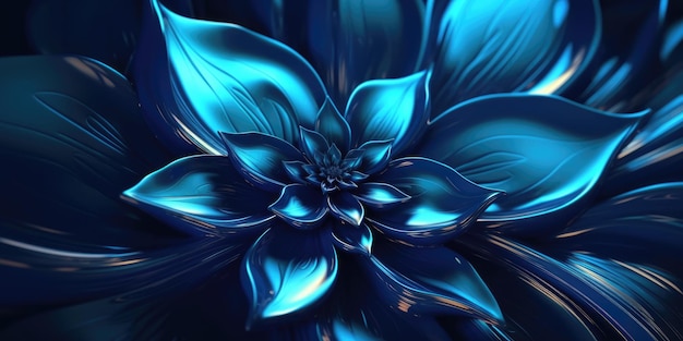 Beau fond de design floral métallique brillant bleu abstrait belle IA générative AIG32