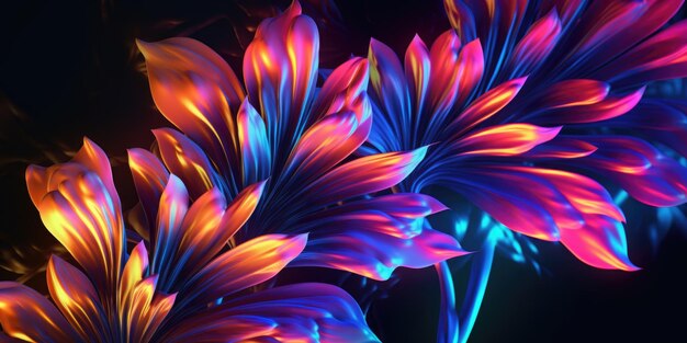 Beau fond de design floral métallique brillant néon abstrait belle IA générative AIG32