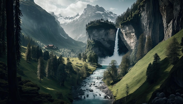 Beau fond d'écran nature paysage suisse généré AI HD 4K
