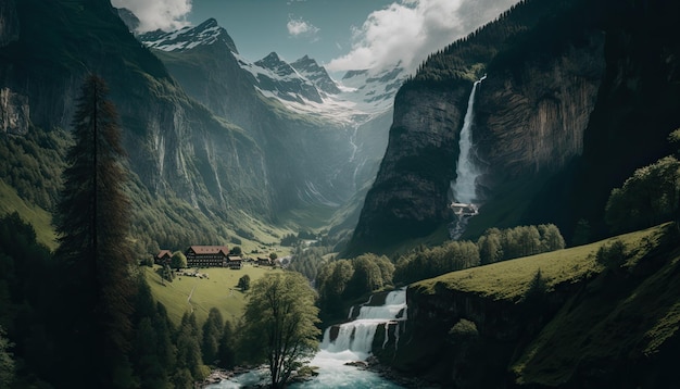 Beau fond d'écran nature paysage suisse généré AI HD 4K