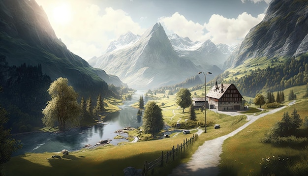 Un beau fond d'écran de paysage de montagne suisse généré AI HD 4K