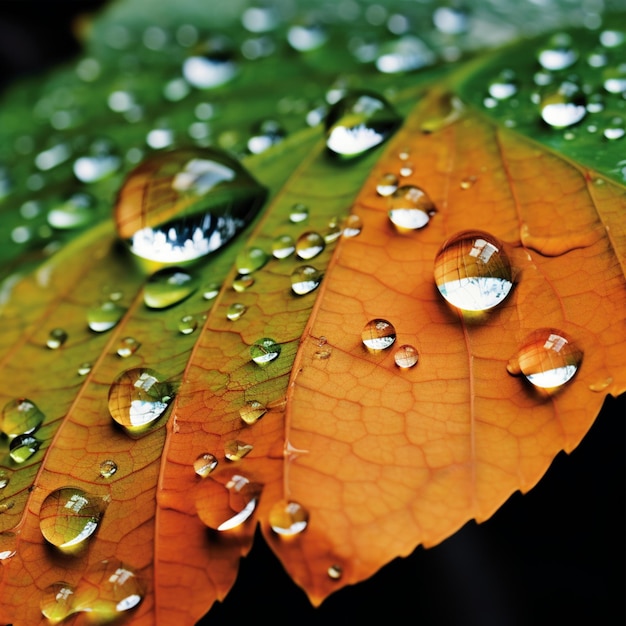 beau fond de feuille accompagné de rosée d'eau