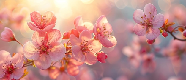 Un beau fond de fleurs de printemps avec des arbres en fleurs et des éclairs de soleil Des fleurs de Printemps Un beau verger Un fond flou abstrait L'équinoxe de printemps