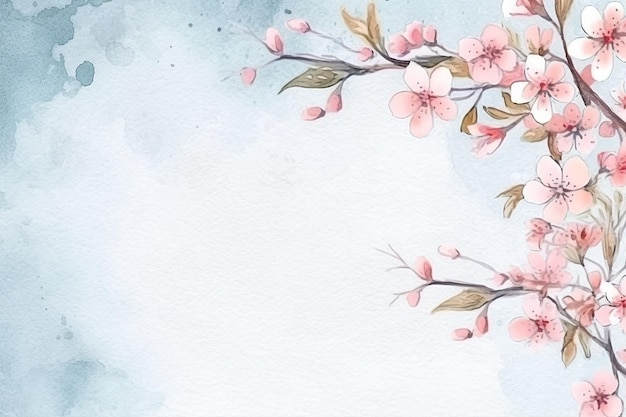 Beau fond floral sakura avec bordure et espace de copie Generative Ai