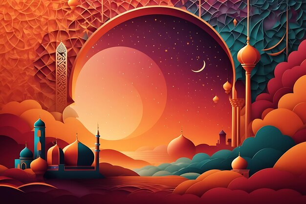 Un beau fond d'illustration du ramadan aux couleurs vives