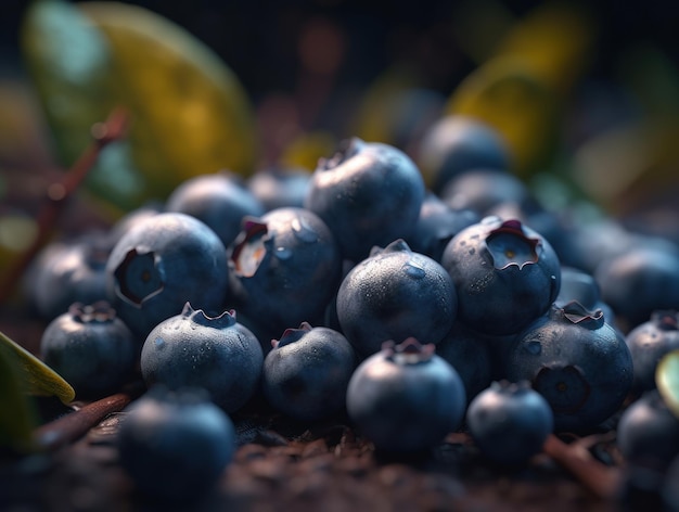 Beau fond organique de bleuets fraîchement cueillis créés avec la technologie Generative AI