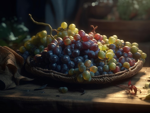 Beau fond organique de raisins fraîchement cueillis créés avec la technologie Generative AI