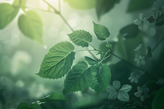 Beau fond de printemps avec des fleurs blanches et des lumières bokeh