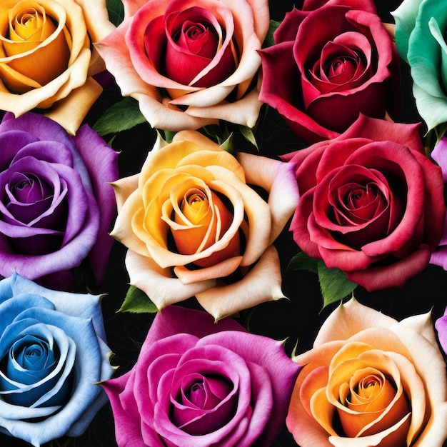 Beau fond avec des roses colorées disposées en bouquet