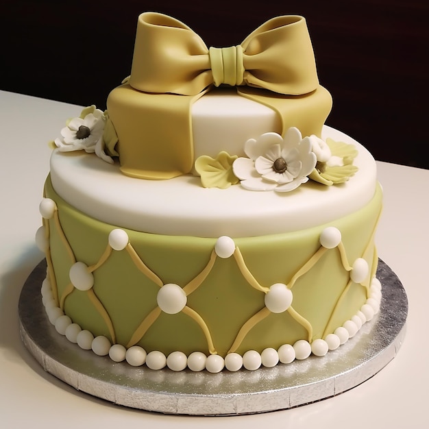 Beau gâteau au fondant décoré