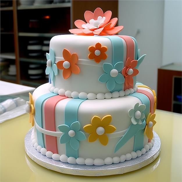 Beau gâteau au fondant décoré