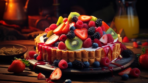 Photo un beau gâteau aux fruits décoré de fruits