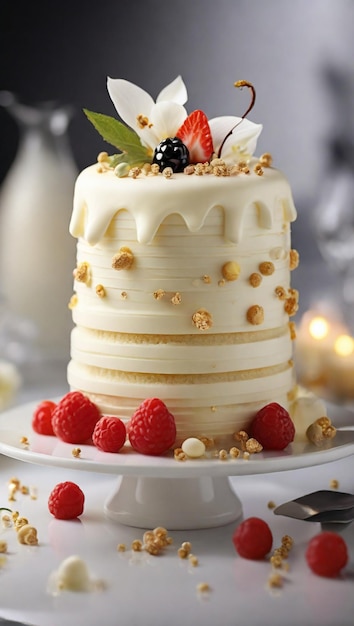 Beau gâteau à la crème à la vanille fabriqué dans le style de la cuisine moléculaire