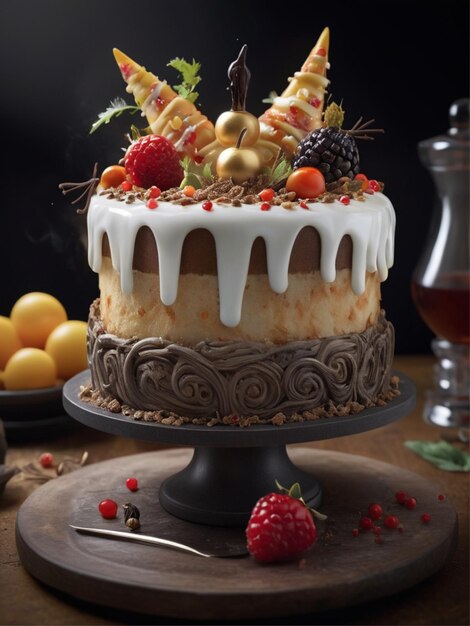 un beau gâteau décoré de fruits