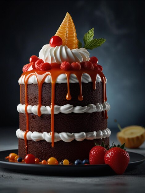 un beau gâteau décoré de fruits