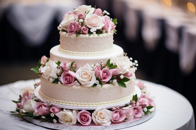 Beau gâteau de mariage décoré de fleurs