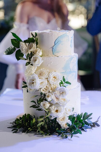 Beau gâteau de mariage décoré de roses